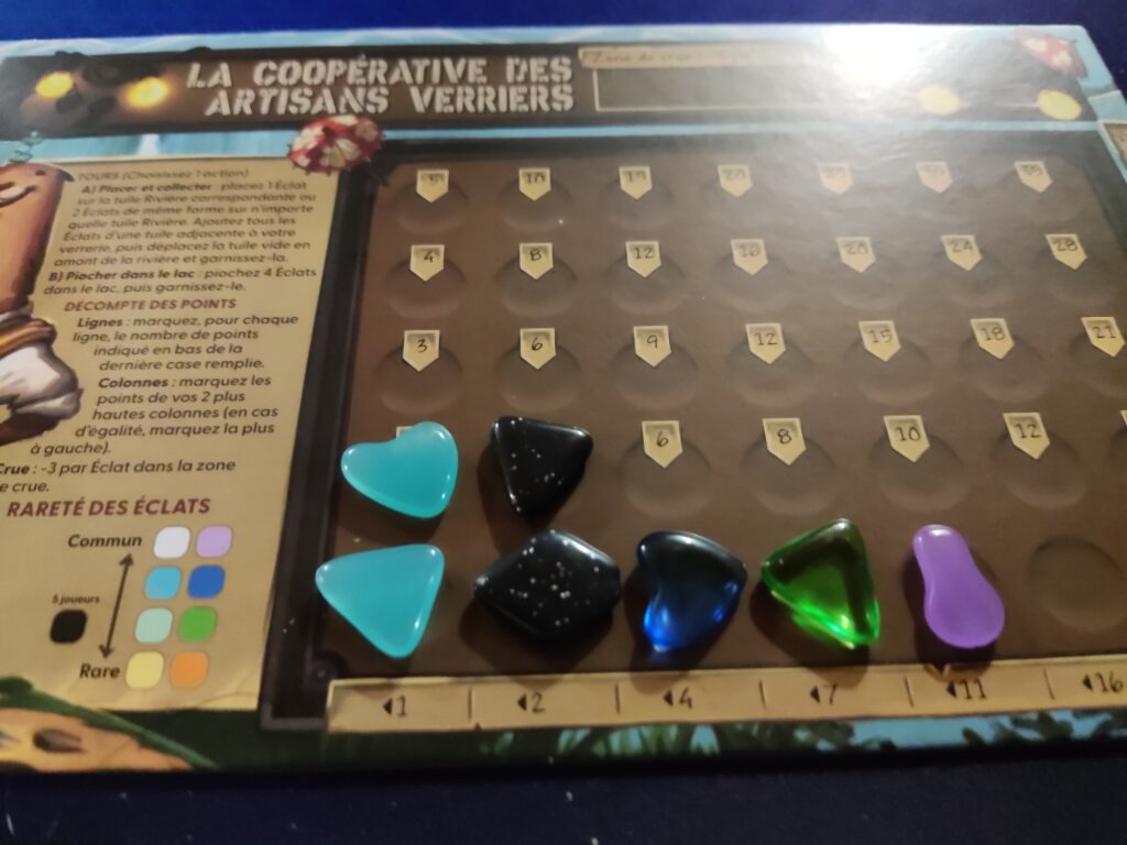 Les éclats collecté sont placés sur les plateaux des joueurs de gauche à droite et de base en haut.