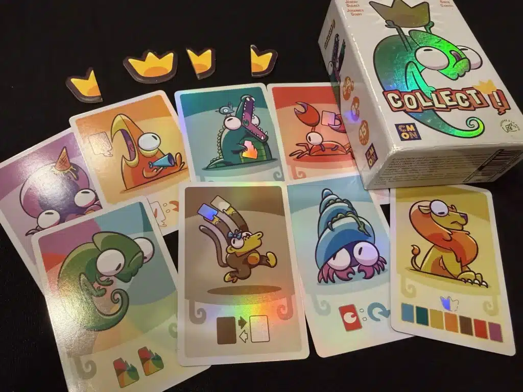 Les couronnes et les cartes du jeu de société Collect! de CMON.