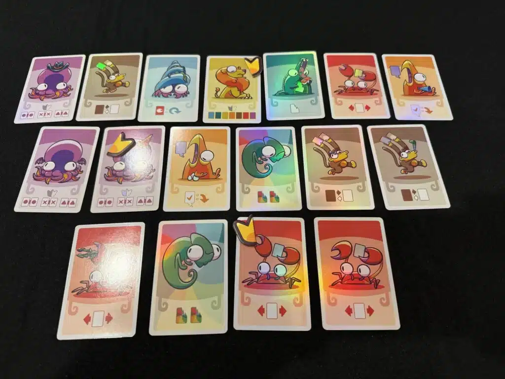 Exemple de rangées de cartes dans Collect! avec quatre animaux identiques alignés.